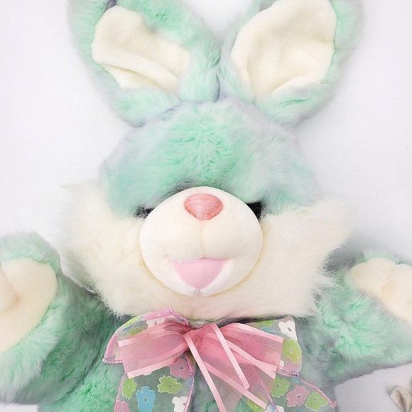 VTG‎ Dan Dee Hoppy Hopster 28" Large EASTER BUNNY Mint Green Tulip Flowers Paws - Picture 3 of 9